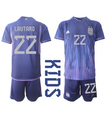 Argentyna Lautaro Martinez #22 Koszulka Wyjazdowych Dziecięca MŚ 2022 Krótki Rękaw (+ Krótkie spodenki)